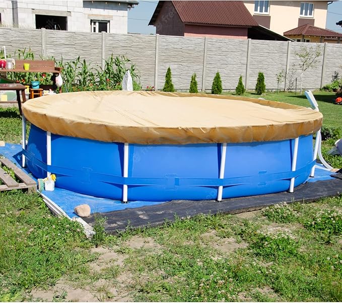 ECOOPTS Round Pool Cover for Above Ground Pools, Swimming Pool Cover Protector Winter Safety Cover (10 ft, Beige)