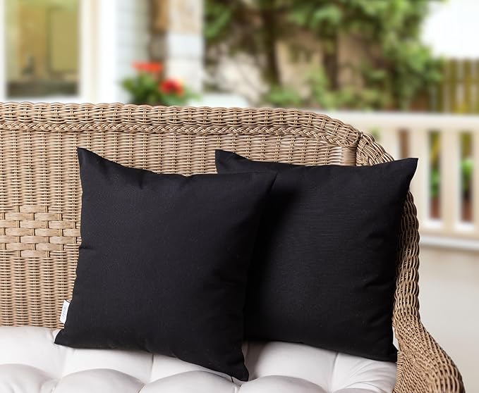 RSH DECOR: Sunbrella Square Throw Pillows Set of 2 | 20" x 20" | Water and Fade-Resistant Performance Fabric | Outdoor Pillow Covers with Down-Alternative Inserts | Canvas Black