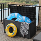 Modern-Depo 100 Gallon Deck Box Waterproof Outdoor Storage Bench Polypropylene PP Garden Tools Pool Towel Storage Bin Porch Delivery Box, Black