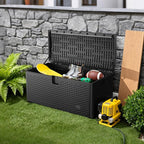 JEKO&JEKO 75 Gallon Outdoor Storage Box – Large Plastic Deck Box with Lockable Lid for Patio Furniture, Garden Supplies, and Shoes, Black