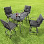 Patio Swivel Bar Stools, Outdoor High Back Swivel Bar Chair Set of 6 with Cushion & All Weather Steel Frame for Backyard, Lawn, Poolside and Balcony, Dark Gray