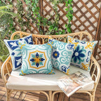 Outdoor Waterproof Throw Pillow Covers Set of 4 Floral Printed and Boho Farmhouse Outdoor Pillow Covers for Patio Funiture Garden 20x20 Inch Blue