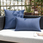 Kevin Textile Outdoor Waterproof Throw Pillow Covers Pack of 2 Farmhouse Decorative Cushion Covers for Garden Patio Tent Balcony Bench Couch Sofa 12x20 Inch, Navy Blue