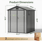 6×6FT Plastic Outdoor Storage Shed, Double Door Tool Shed with Transparent Roof and Vent, Lockable Door with Key, Storing Patio Furniture, Gardening Tools, and Bicycle Accessories.