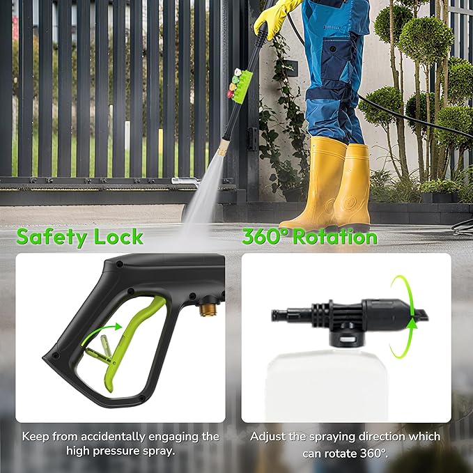Pressure Washer, 2100PSI Max 2.0GPM Power Washer 16.5FT Power Cord, 23FT Hose&360 Rotation, 4 Nozzles for Driveways Furniture or Cars, Green