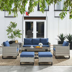 HUMMUH 7 Piece Patio Furniture All Weather Wicker Outdoor Sectional Sofa with Side Table,High Back Patio Chairs,Coffee Table and Ottomans Set for Porch,Garden,Backyard