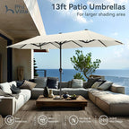 PHI VILLA 13ft Large Patio Umbrellas, Double-Sided Outdoor Market Rectangle Umbrella for Outside, Ivory
