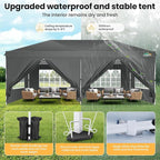 COBIZI 10x20 Pop Up Canopy Tent with 6 Removable Sidewalls,Waterproof & UV 50+ Easy Up Canopy,Commercial Gazebo with Air Vent,4 Sand Bags,4 Stakes & 8 Ropes,Tents for Parties/Camping/Backyard,Gray