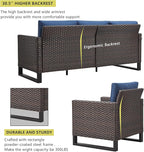 HUMMUH 10 Piece Patio Furniture Set PE Wicker 12-Seater Outdoor Sectional Sofa Set with Patio Swivel Chairs Dinning Table Ottomans for Porch,Garden,Backyard,Deck(Brown/Blue)