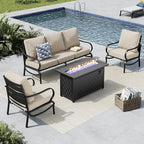 MFSTUDIO 4 Pieces Patio Conversation Sets, All Weather Metal Frame Outdoor Furniture Set Patio Sofas with 1 x 45 Rectangular Propane Fire Table, 1 x 3-Seat Sofa, 2 x Sofa Chairs, Beige Cushion