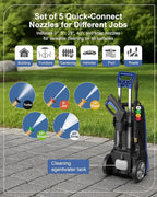 1600W Washer with 5Nozzles Set&Foam Cannon,16ft Hose,Adjustable Handle,Power Washer for Driveways, Cars, Fences, Decks, Patios&Outdoor Cleaning
