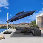 PURPLE LEAF 12' X 12' Solar Powered LED Patio Large Umbrella Offset Double Top Hanging Umbrella Outdoor Market Umbrella for Garden, Spectrum Indigo