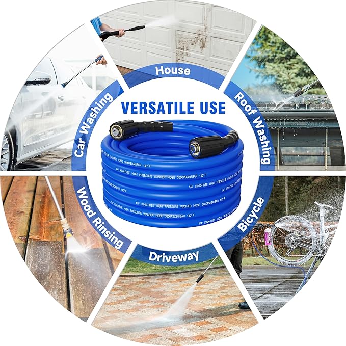 Pressure Washer Hose 50FT 1/4'' Kink Resistant 3600 PSI Power Washer Hose Extension with Leak-Free M22 Female and 3/8" Quick Connection Kit (50FT)