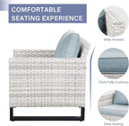 Wicker Outdoor Patio Chairs Set - 3 Piece Rattan Patio Furniture Bistro Chairs Set with Waterproof Wicker,Comfortable Cushions and Sturdy Metal Frame for Porch Deck Backyard(Light Grey/Sky Blue)