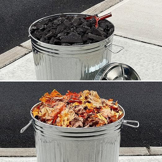 Plexon Metal Trash Can with Lid Outdoor 20 Gallon Galvanized Steel Garbage Bucket with Lid Silver, 6 Pack