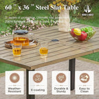 HERA'S HOUSE 7 Pieces Outdoor Dining Set, Outdoor Dining Set for 6, 6 x Cushioned Rattan Chairs, 1 x Rectangular Metal Dining Table with Wood-Look Finish for Patio, Lawn, Garden, Porch