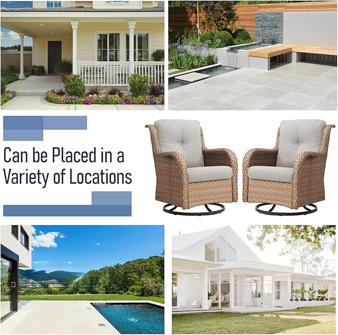Swivel Rocker Patio Chairs：8 Pieces Patio Swivel Rocker Chairs with Wicker Armrests Patio Swivel Rocking Chair Outdoor Swivel Rocker Patio Chair