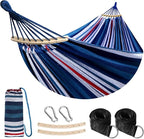 Anyoo Garden Cotton Hammock Comfortable Fabric Hammock with Spreader Bar Sturdy Hammocks Up to 450lbs Portable Lightweight Hammocks with Travel Bag for Camping Outdoor/Indoor Patio Backyard