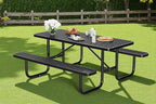 6 FT Metal Picnic Tables for Outside, Outdoor Coated Steel Heavy Duty Commercial Picnic Table with Benches, Patio Table Rectangular Furniture Set for Garden, Lawn, Shops, Parks