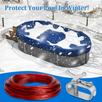 Belleone Swimming Pool Cover Cable and Winch Kit - 150ft Plastic-Coated Steel Pool Cover Wire & Aluminum Spring Loaded Pool Cover Ratchet for Above Ground Swimming Pool Winter Safe (Red)