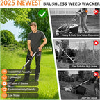 ALSO GO 24V Electric Weed Wacker, Cordless Grass Trimmer with 2 Batteries & Charger, 3 in 1 Stringless Brush Cutter/Weed Eater/Edger/Lawn Mower with 3 Types Blade & Wheels for Garden and Yard Lawn