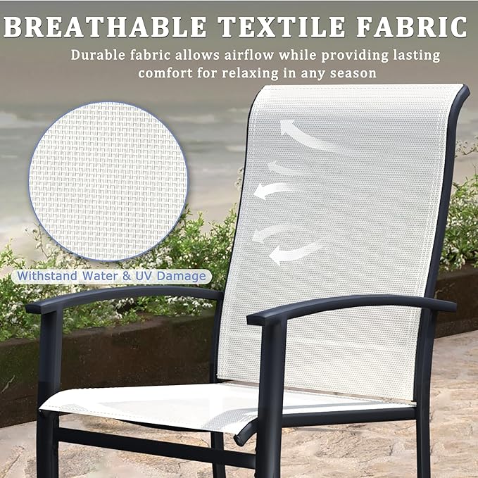 Outdoor Dining Chairs Set of 6, Stackable Patio Chairs with Metal Frame & Textilene Fabric, Perfect for Patio Garden Deck, Oyster