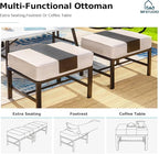 MFSTUDIO 5 Pieces Patio Conversation Sets,Outdoor Metal Furniture Sofas with 1 x 3-Seat Sofa, 2 x Sofa Chairs,2 x Ottoman,Wrought Iron Frame with Beige Cushion for Patio Courtyard Balcony