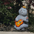 Cat Garden Statue Outdoor Decor, Cat Sculpture with Guitar and Butterfly for Yard Lawn Patio Balcony, Christmas Birthday Housewarming Gifts for Mom, Grandma, Women, 8.8 inch, Resin