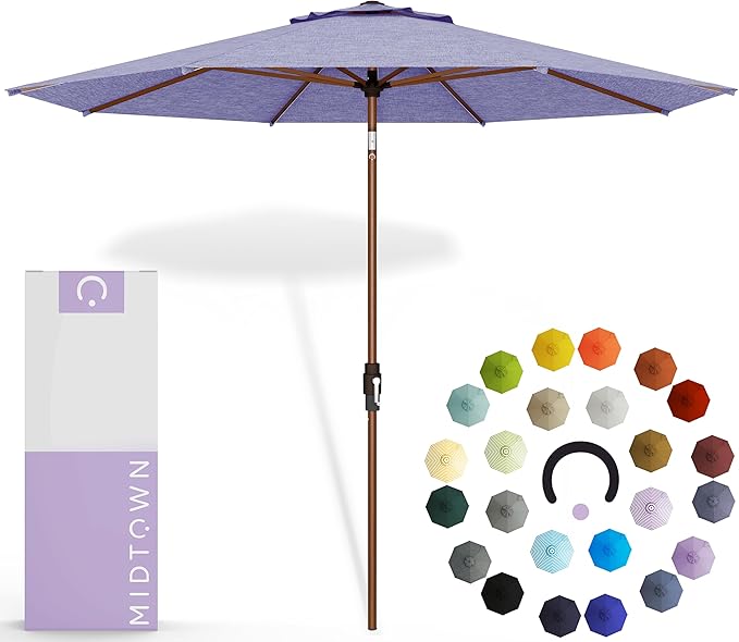 Midtown Umbrellas Wooden 2-9 Feet Outdoor Patio Umbrella, Terylast Purple Texture Fabric, Aluminum Frame For Backyard Umbrella, Deck Umbrella, Garden Umbrella & Pool Umbrella - Wooden Pole