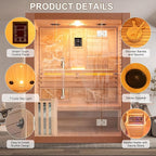 Smartmak Wood Home Steam Sauna, 2 or 3 Person Canadian Red Cedar Traditional Luxurious Wooden Indoor Spa Room, with 3.5 kw Heater, Bluetooth Speaker, Rocks, Water Bucket, Spoon, Lights