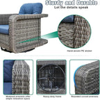 Patio Glider Swivel Rocker Sets: 2piece Patio Furniture Sets, 360° Swivel Rocking Chairs with Ottoman, Rust-Resistant Cushion -Perfect for Backyard/Deck/Porch/Balcony Decors- Gray Wicker,Blue Cushion