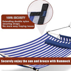 TegerDeger Anti-flip 12FT Hammock Large Hammock 450LB Capacity with Iron Spreader Bar & Nylon Rope for Outside, Patio, Garden, Backyard, Beach - Blue Strips