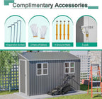 4x10 FT Outdoor Storage Shed, Metal Shed, Lockable Door, Sloping Roof, All-Weather Lean to Resin Shed for Garden, Backyard, Patio, Lawn (Gray)
