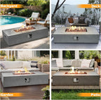 2-Piece 54" Outdoor Propane Fire Pit Table Set, 50,000 BTU Rectangle Concrete Gas Fire Pit Coffee Table W Glass Wind Guard, Lava Rocks, Waterproof Cover for Patio, Backyard, Garden, Porch, Deck