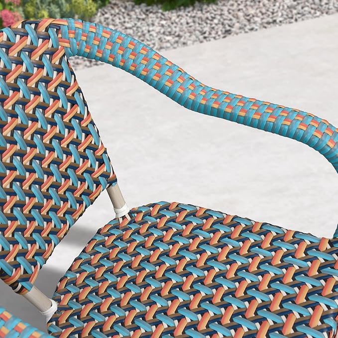 PURPLE LEAF 7 Pieces Outdoor Table and Chair Set Patio Furniture Set with Large Rectangular Table and 10 French Dining Chairs for Poolside Deck Colorful Patio Dining Set