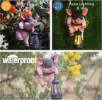 Hanging Pig Garden Lantern, Solar Light Holder, Outdoor Decorative Animal Statue with Rope