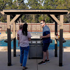 CHARMELEON 6'x8' Wood Grill Gazebo, Cedar Wood BBQ Grill Gazebo with 2 Side Storage Shelves, Pavilion with Hardtop Sloping Steel Roof for Outdoor, Patio, Barbecue, Garden, Deck