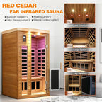 2 Person Infrared Sauna for Home, Red Cedar Ultra Low EMF (0-1mG) Far Infrared Sauna, 1750W Indoor Wooden Saunas Room with Bluetooth Speakers, Chromotherapy Lights & Door Heated Panels