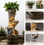 4 Tiered Water Fountain Outdoor, 35.6" Tall Cascading Bowl Leaf Carved Outdoor Waterfall Fountains Modern Water Feature with Dual Planters for Garden, Patio,Deck, Yard, Indoor Decor