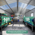 Metal Shed 10x10 Sheds Outdoor Storage, Natural Lighting Tool Sheds with Translucent Roof Panels, Windows, and Lockable Doors, Ideal for Garden, Backyard, and Patio
