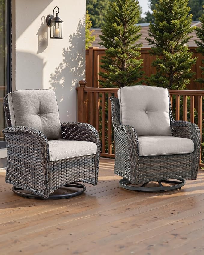Pop 22x25/22x24 Outdoor Replacement Cushions - 1 Set High Back Deep Seat Patio Furniture Cushion for Wicker Dining Swivel Rocking Chairs Rattan Loveseat Couch Sectional Sofa - Beige/Button