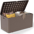 80 Gallon Pro Outdoor Storage Box Waterproof Lockable Resin Deck Box Large, Patio Storage Bin for Pool Accessories Cushion Furniture, Garden Tools, UV-Resistant Outside Delivery Brown