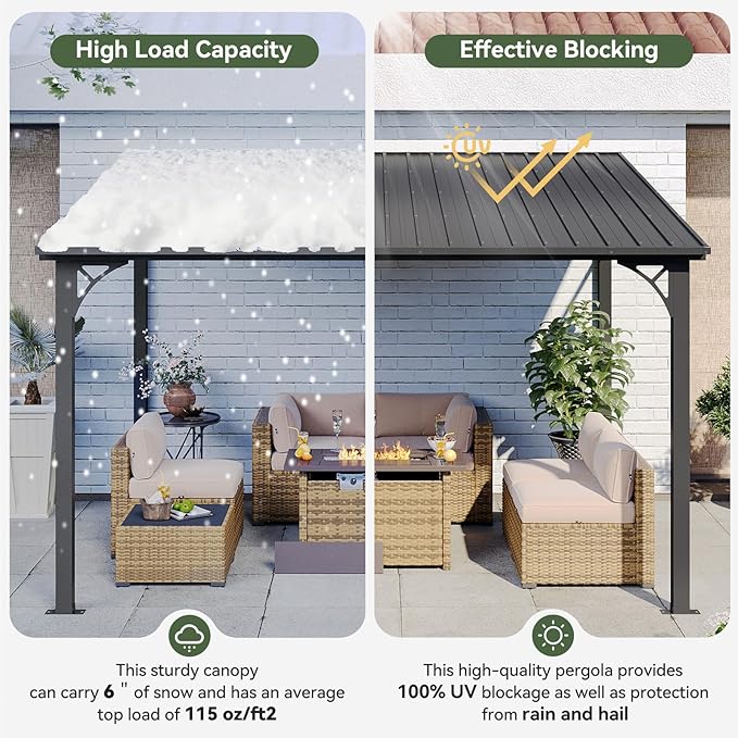 Aoxun 10' x 14' Lean to Gazebo, Upgraded Hardtop Outdoor Pergola with Sloping Galvanized Steel Roof, Large Wall-Mounted Heavy Duty Awnings for Patio, Backyard, Deck, Porch (Black)