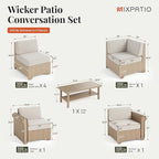 Patio Furniture Set, 8 Piece Outdoor Rattan Wicker Sectional Conversation Set with 5.5" Thick Waterproof Cushions and Coffee Table