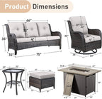 Wicker Outdoor Conversation Se with 50,000 BTU Gas Propane Fire Pit Tablet-7 Pieces Outdoor Wicker High Back Couch Patio Furniture for Deck Poolside Backyard