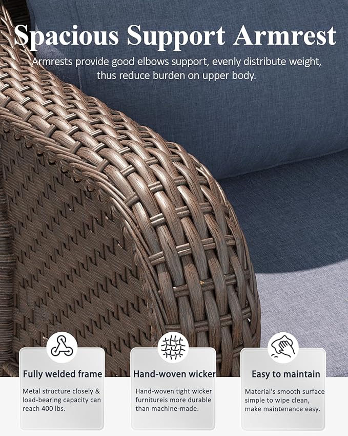 LayinSun 6 Piece Wicker Outdoor Furniture Set with 6-inch Comfy Cushions, High Back Patio Furniture Set with Swivel Rocking Chairs and Side Table