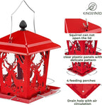 Kingsyard Metal Bird Feeder for Outdoor Hanging - Unique Design Wild Bird Hopper Feeder with 4 Perches and Rainproof Roof, Red