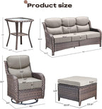Rilyson Wicker Outdoor Patio Furniture Set - 6 Piece Patio Conversation Sets with Swivel Rocker Chairs, Ottomans, Sofa and Side Table, 6 inch Cushions, Waterproof Wicker, for Porch Deck Brown/Beige