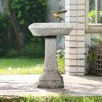 watnature Freestanding Birdbaths Outdoor - 15”Dia.X 22.8”Tall Concrete Standing Garden Bird Bath Feeder Bowl with Pedestal, Modern Outdoor Birdbath for Patio, Yard, Lawn Decor, Bird Bathing&Feeding