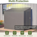 4 × 7 FT Lean to Storage Shed, Outdoor Metal Wall Side Bike Mower Sheds & Outdoor Storage Cabinet, Lockable Tool Organization Shed for Garden Patio